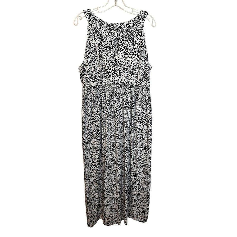 Soma Leopard Print Maxi Dress XL Sleeveless Cutout Neck Smocked Waist Stretch